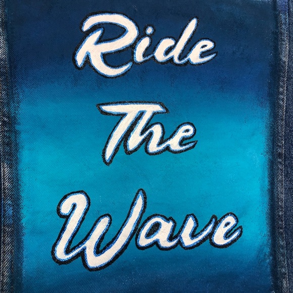 RIDE THE WAVE Custom Painted Denim Jacket - Picture 6 of 8